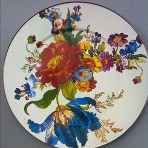 Mackenzie Childs White Flower Market Enamel Plate